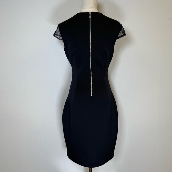 Guess Los Angeles Navy Cap Sleeve Lace Illusion Sheath Dress Women’s Size 4 - Picture 6 of 11